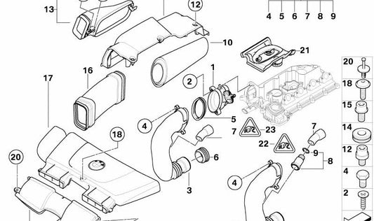 Tubo de admisión de aire OEM 13717791646 para BMW E87, E90, E91. Original BMW.