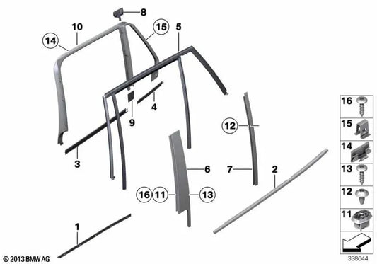 Cubierta del Pilar B, Puerta Trasera Izquierda para BMW E84 (OEM 51352990325). Original BMW