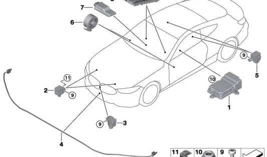 Sensor de ocupación del asiento OEM 65779501001 para BMW G80, G81, G82, G83, F91, F92, F93. Original BMW.