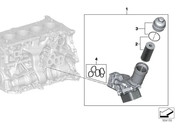 Tapa del filtro de aceite para BMW Serie 2 F22N, F23N, G42, Serie 3 G20, G21, G28, Serie 4 G22, G23, G26, Serie 5 G30, G31, Serie 6 G32, Serie 7 G11N, X3 G01, X4 G02, X5 G05, G18, X6 G06, Z4 G29 (OEM 11428595438). Original BMW.