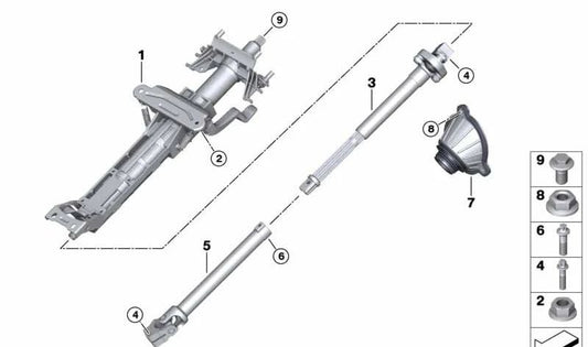 Eje inferior de la columna de dirección OEM 32306870825 para BMW G32 (Serie 6 Gran Turismo). Original BMW.