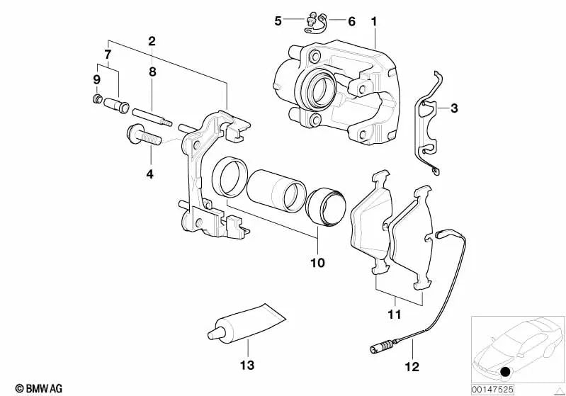 Cuerpo de pinza de freno derecha para BMW Serie 5 E39 (OEM 34111163386). Original BMW