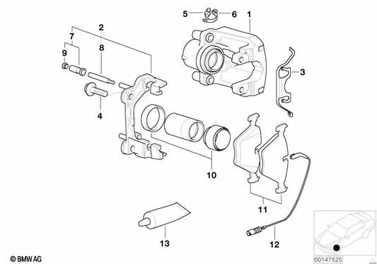 Right brake caliper body for BMW 5 Series E39 (OEM 34111163386). Genuine BMW