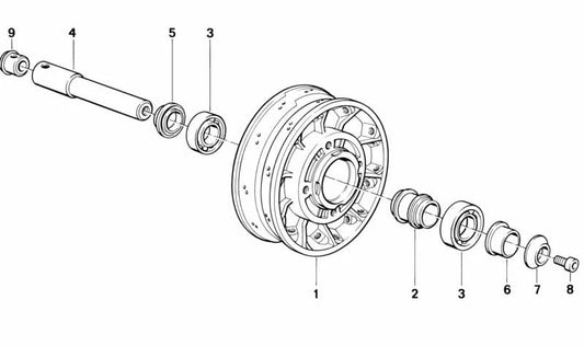 Rueda Central OM 36311452722 pour BMW (Modèles compatibles: E31, E32, E34, E38, E39, E65, E66, F01, F02, F10, F11, F12, F13, F30, F31, F34, F32, F33, F36, E46, E90, E91, E92, E93, G30, G31, G32). BMW d'origine.