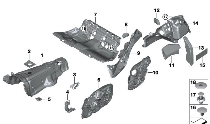 Sound insulation left trunk for BMW 4 Series G26, G26N (OEM 51487489849). Original BMW