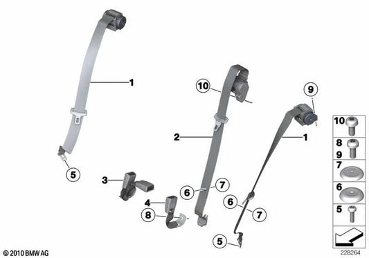 Rear centre upper belt for BMW E84 (OEM 72112993603). Original BMW.