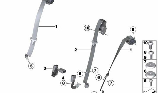 Cinturón de seguridad trasero OEM 72112991296 para BMW E84 (X1). Original BMW.