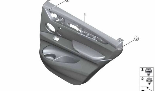 Revestimiento de puerta trasero izquierdo de cuero para BMW F15 (OEM 51427370089). Original BMW