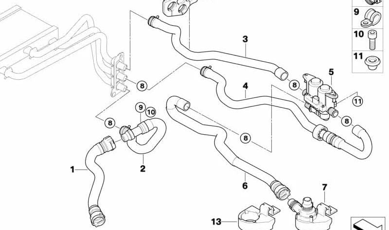 Abrazadera de tubo para BMW Serie 5 E60, E61, Serie 6 E63, E64 (OEM 64216924725). Original BMW