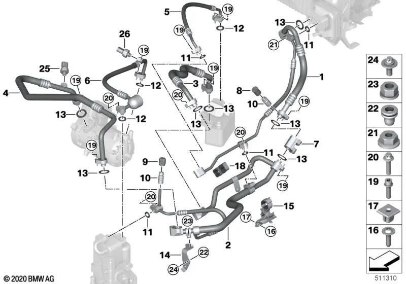 Tubería de refrigerante para varios modelos/series de BMW (OEM 64537944049). Original BMW