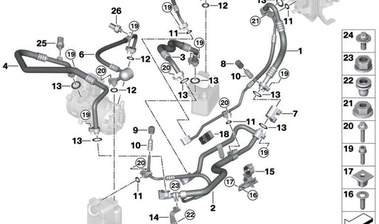 Pipe de réfrigérant pour BMW x3 G08E, G08F (OEM 64537944053). BMW d'origine