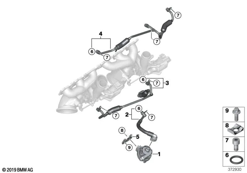 Tubería de la bomba de refrigerante del turbocompresor de escape para BMW F87N, F80, F80N, F82, F82N, F83, F83N (OEM 11537848507). Original BMW