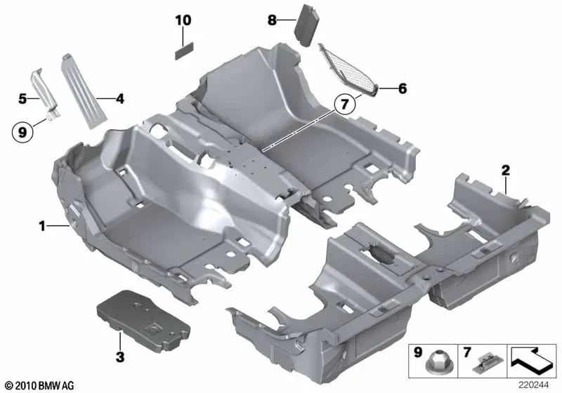 Revestimiento del suelo trasero para BMW F12, F13 (OEM 51477238431). Original BMW.