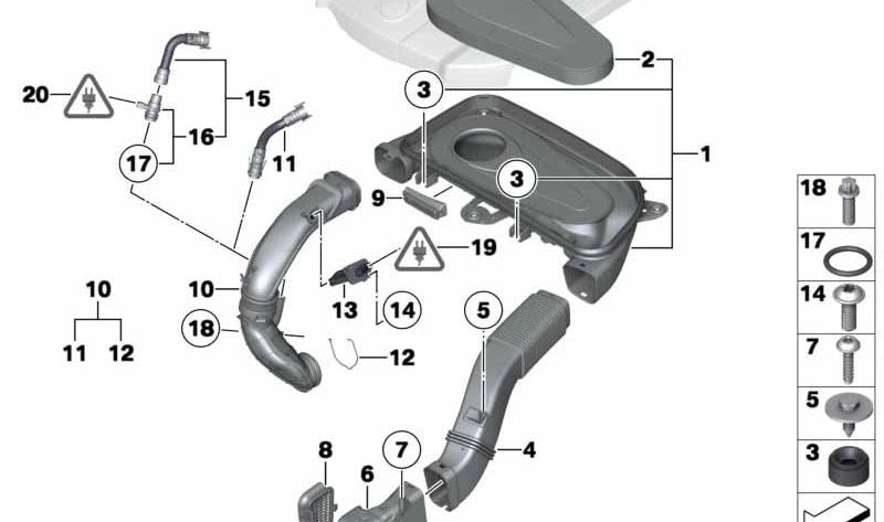 Amortiguador de ruido de admisión para BMW Serie 5 F07, F10, F11, Serie 7 F01, F02 (OEM 13717812064). Original BMW