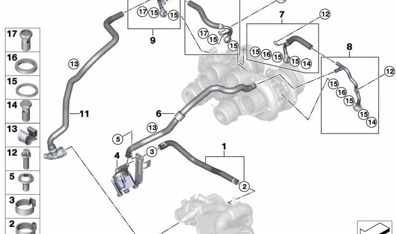 Tubería de retorno del turbocompresor OEM 11537848376 para BMW F85, F86. Original BMW.