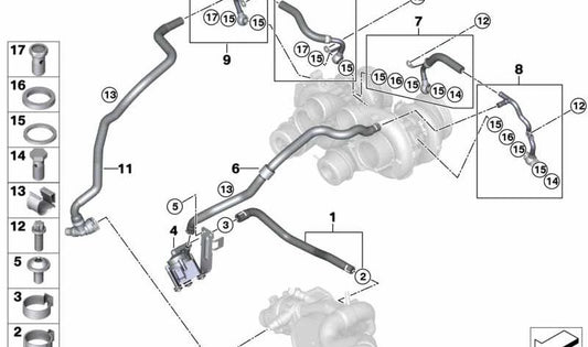 Tubería de retorno del turbocompresor OEM 11537848376 para BMW F85, F86. Original BMW.