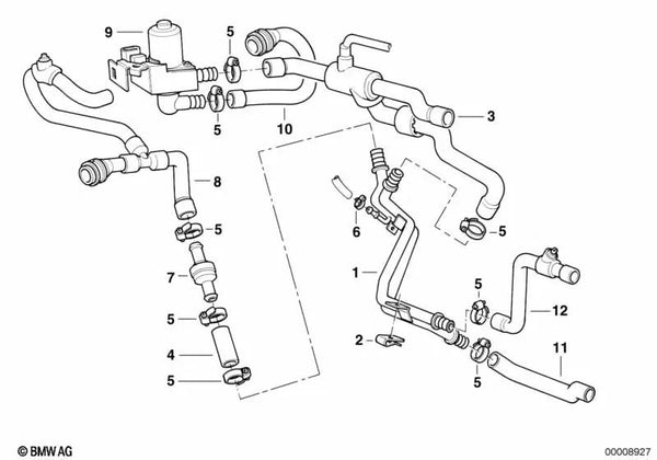 Tubo de retorno del motor del radiador para BMW Serie 7 E38 (OEM 64218364910). Original BMW.