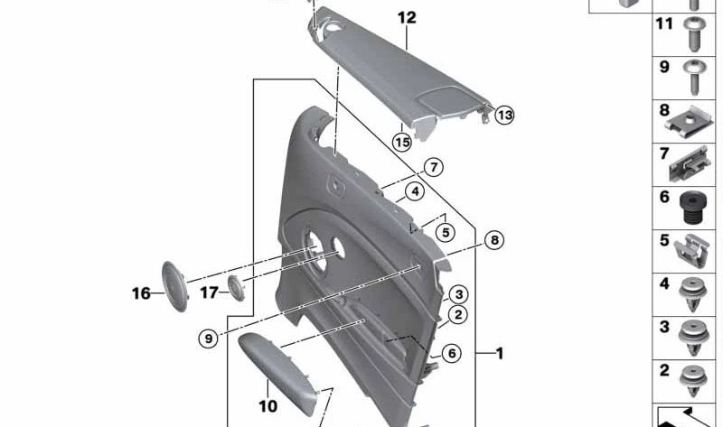 Rejilla altavoz tweeter trasero OEM 51427281459 para BMW (Modelos compatibles: F23, F30, F31, F80, F32, F33, F82, F83). Original BMW.