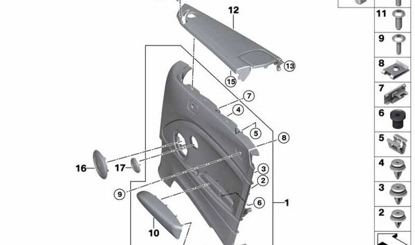 Revestimiento lateral de tela izquierda para BMW F23 (OEM 51438062745). Original BMW.