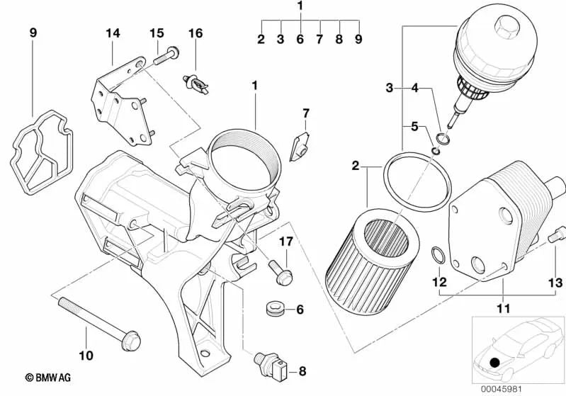 Tapa de Filtro de Aceite para BMW E46, E39 (OEM 11422247014). Original BMW