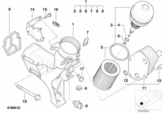 Tapa de Filtro de Aceite para BMW E46, E39 (OEM 11422247014). Original BMW