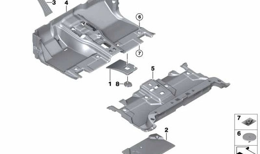 Inserto para el piso delantero izquierdo para BMW X5 E70, F15, F85, X6 E71, F16 (OEM 51477154831). Original BMW