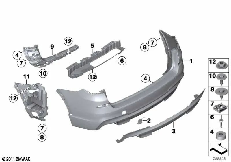 Revestimiento parachoques imprimado trasero para BMW X3 F25 (OEM 51128052059). Original BMW.