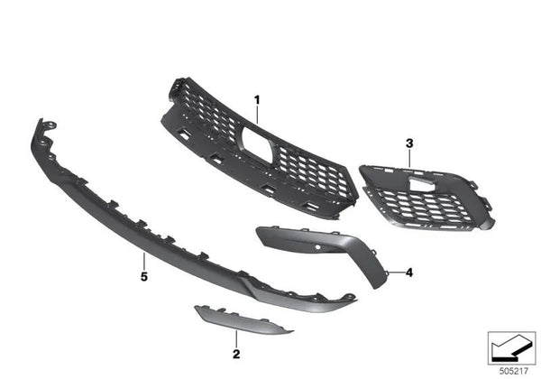 Rejilla decorativa derecha con PDC para BMW F91, F92, F93 (OEM 51118077576). Original BMW