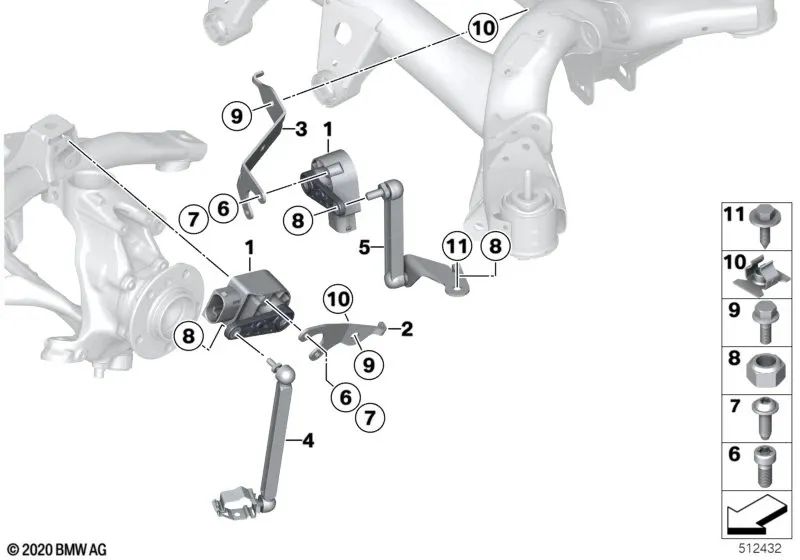 Soporte de sensor de altura izquierda para BMW Serie 1 F20, F21 Serie 2 F22, F23 Serie 3 F30, F31, F34, F35 Serie 4 F32, F33, F36 (OEM 37146797816). Original BMW.