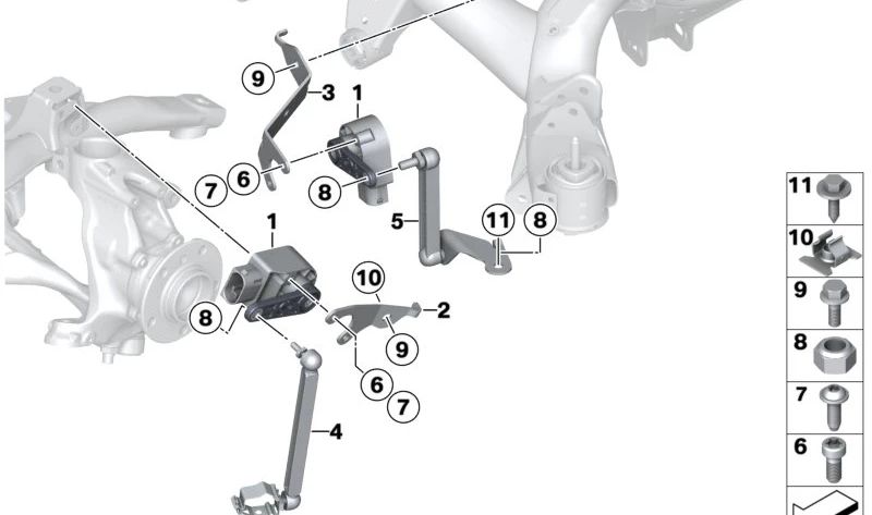 Regulador de altura para BMW Serie 1 F20, F21, Serie 2 F22, F23, Serie 3 F30, F31, F35, Serie 4 F32, F33, F36 (OEM 37146797817). Original BMW