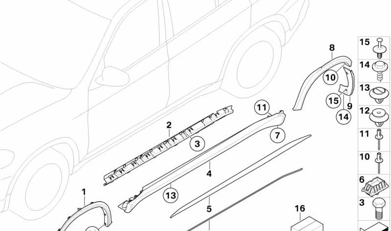 Embellecedor de paso de rueda trasero derecho imprimado OEM 51778037294 para BMW E70 (X5). Original BMW.