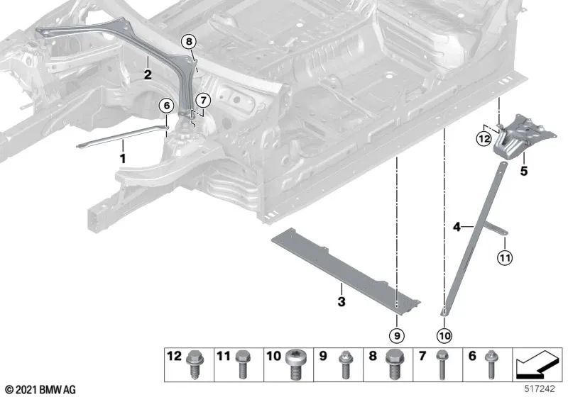 Soporte de conexión del túnel trasero para BMW Serie 3 G21, Serie 4 G22, G23, G26 (OEM 51717486834). Original BMW