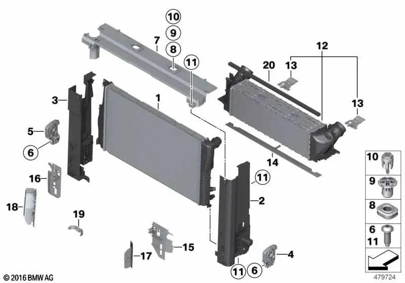 Soporte para BMW Serie 1 F20, F21, Serie 2 F22, F23, F87, Serie 3 F30, F31, F34, F35, Serie 4 F32, F33, F36, Serie 5 F10, F11, F18 (OEM 17518517032). Original BMW