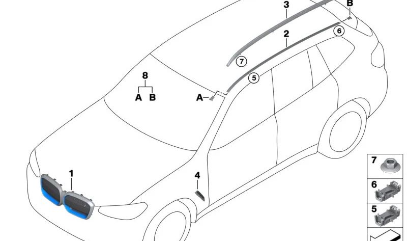 Mormatura del tetto a destra OEM 51137399026 per BMW G01, G08, F97. BMW originale.