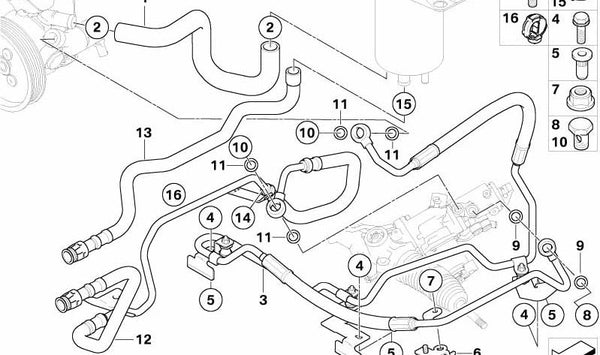 Manguito de dirección asistida OEM 32416786605 para BMW E60, E61, E63, E64. Original BMW.