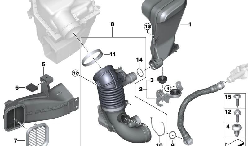 Tubo para BMW G20, G21, G30, G31, G32, G11, G12, G14, G15, G16, G01, G02, G05, G06, G07 (OEM 13718573140). Original BMW.