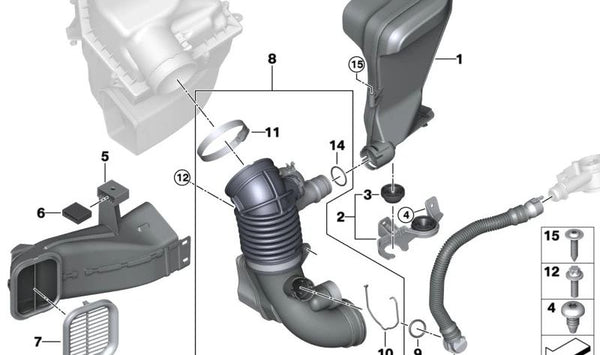 Tubo de aire limpio para BMW G30, G31, G32, G11, G12, G01, G02, G05, G06, G07 (OEM 13718571705). Original BMW