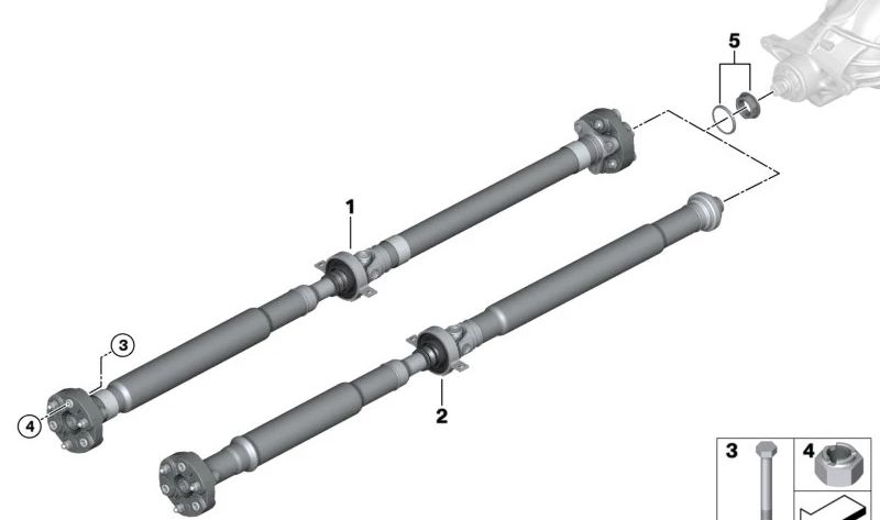 Trasmissione cardan per box automatico OEM 26107640928 per BMW F20, F21, F22, F23. BMW originale.