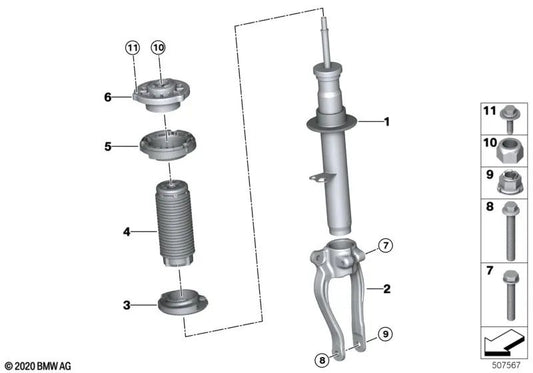 Amortiguador delantero derecho para BMW G32N (OEM 31316896050). Original BMW.