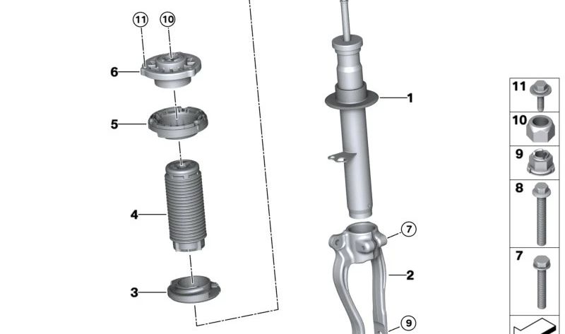 Assorbitore anteriore sinistro OEM 31316896049 per BMW G32. BMW originale.