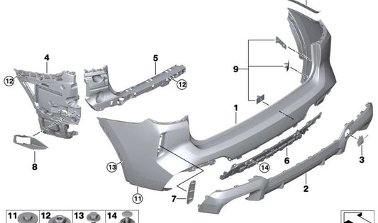 Diffusore posteriore inferiore OEM 51125A45E25 per BMW X3 (G01). BMW originale.