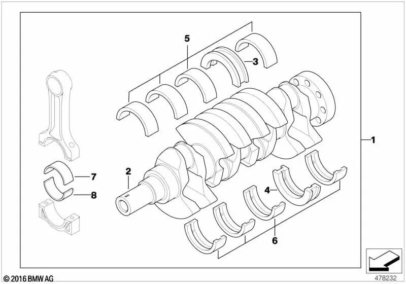 Cigüeñal sin casquillos de cojinete para BMW E46, E39 (OEM 11212246590). Original BMW.