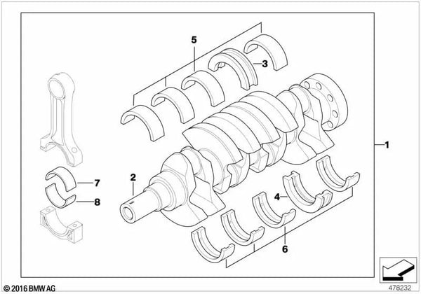 Cigüeñal sin casquillos de cojinete para BMW E46, E39 (OEM 11212246590). Original BMW.