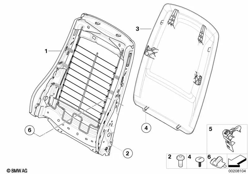 Armazón del respaldo para BMW Serie 1 E81, E82, E87, E87N, E88, Serie 3 E90, E90N, E92, E92N, X1 E84, X3 F25, X4 F26 (OEM 52106982919). Original BMW