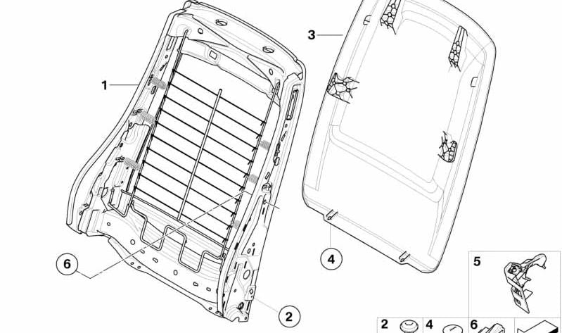 Estructura del respaldo del asiento OEM 52106982918 para BMW E81, E82, E87, E88, E90, E91, E92, E84, F25, F26. Original BMW.