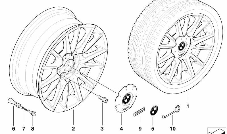 Hub cap for BMW 3 Series E90, E91, E92, E93, 5 Series E60 (OEM 36137849420). Genuine BMW