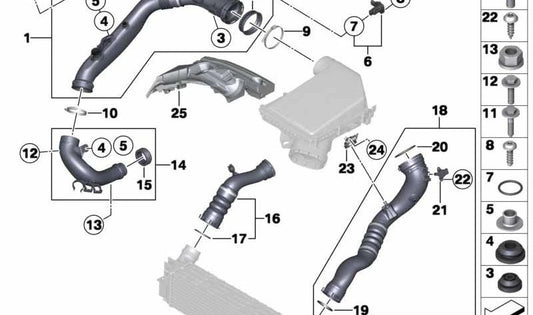 Conducto de aire de carga OEM 13717601875 para BMW F25, F26. Original BMW.