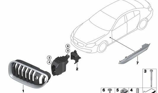 Rejilla decorativa panel lateral delantero izquierdo para BMW F06, F12, F13 (OEM 51137370395). Original BMW