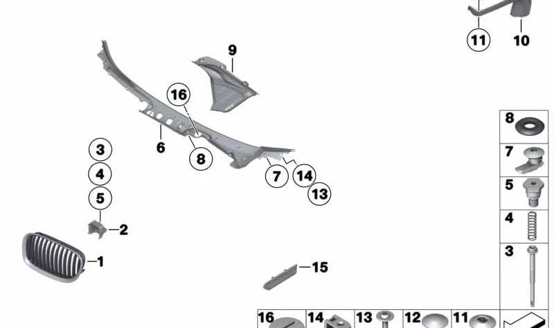 Rejilla delantera izquierda OEM 51117184151 para BMW Serie 7 (F01, F02, F04). Original BMW.