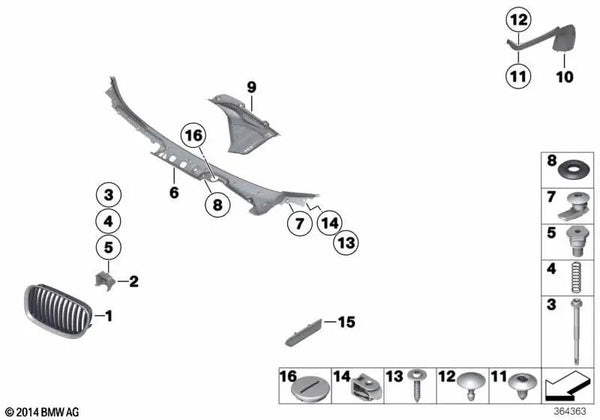 Rejilla decorativa delantera izquierda para BMW F01, F02, F04 (OEM 51137203197). Original BMW